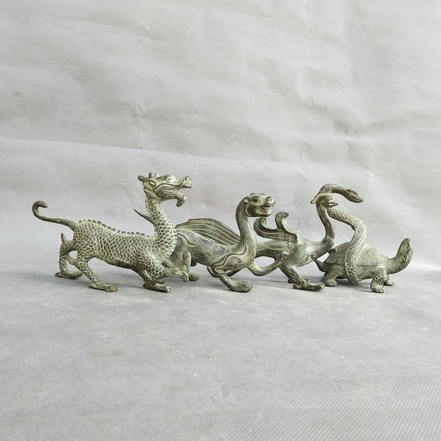 仿古黄铜四方神兽铜像摆件青龙白虎朱雀玄武四大神兽风水家居中式