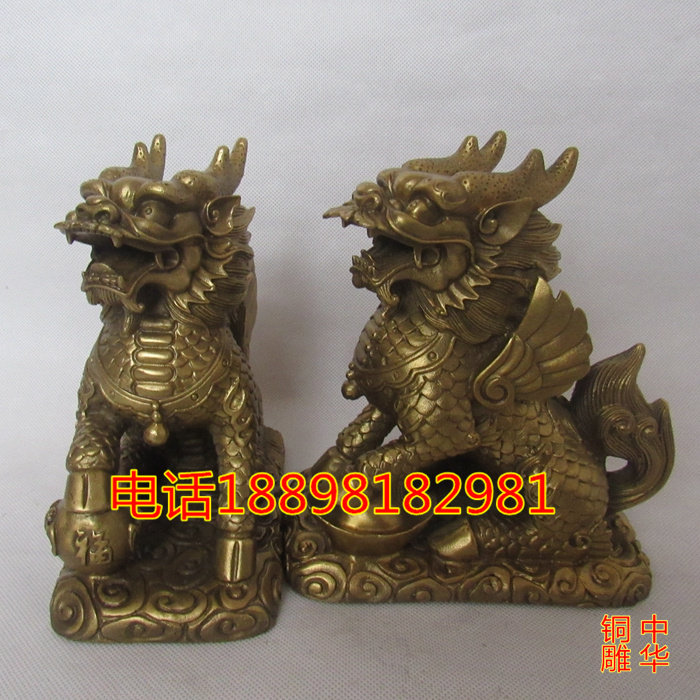 铜麒麟财富麒麟一对招财送子风水工艺品家居大号飞天神兽桌面摆件
