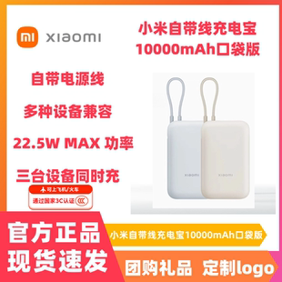 小米自带线充电宝10000mAh口袋版 C双向快充轻薄便携 22.5W Type