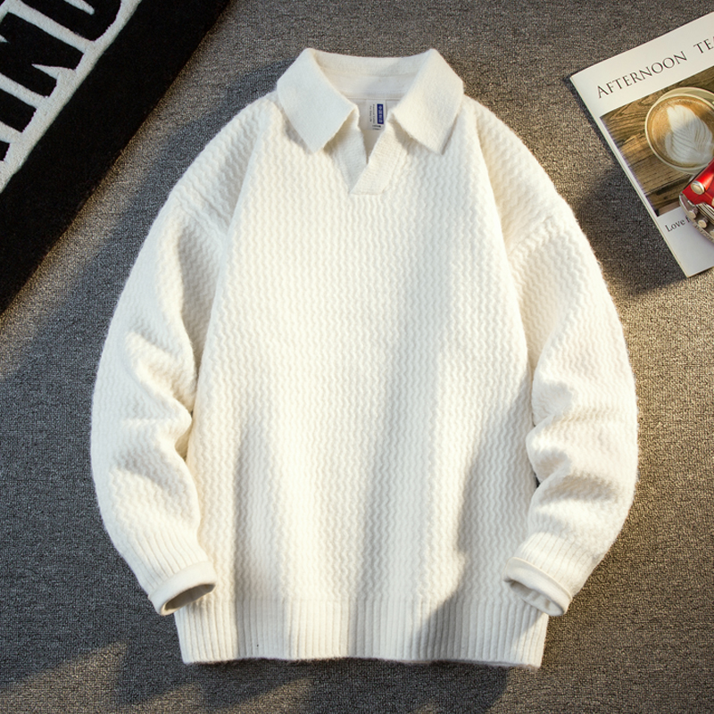 冬季纯色毛衣新款百搭潮流衬衫领