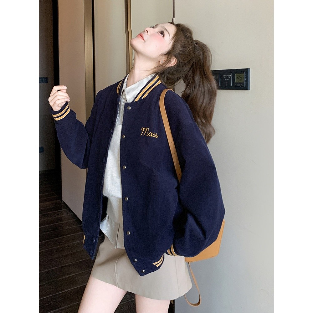 藏青色棒球服外套女2026春秋新款美式学院风宽松休闲百搭短款夹克
