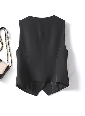 西装马甲女小背心2025春秋新款修身外搭叠穿女款坎肩黑色短款马夹