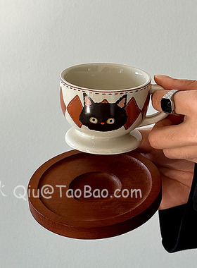 Sanq意式浓缩拿铁咖啡杯碟小众创意德文高脚杯茶杯迷你陶瓷杯礼物