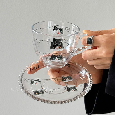 复古黑猫魔法俏影咖啡杯碟玻璃杯
