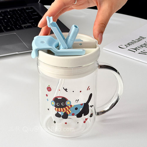 卡通可爱耳机黑猫玻璃杯耐高温