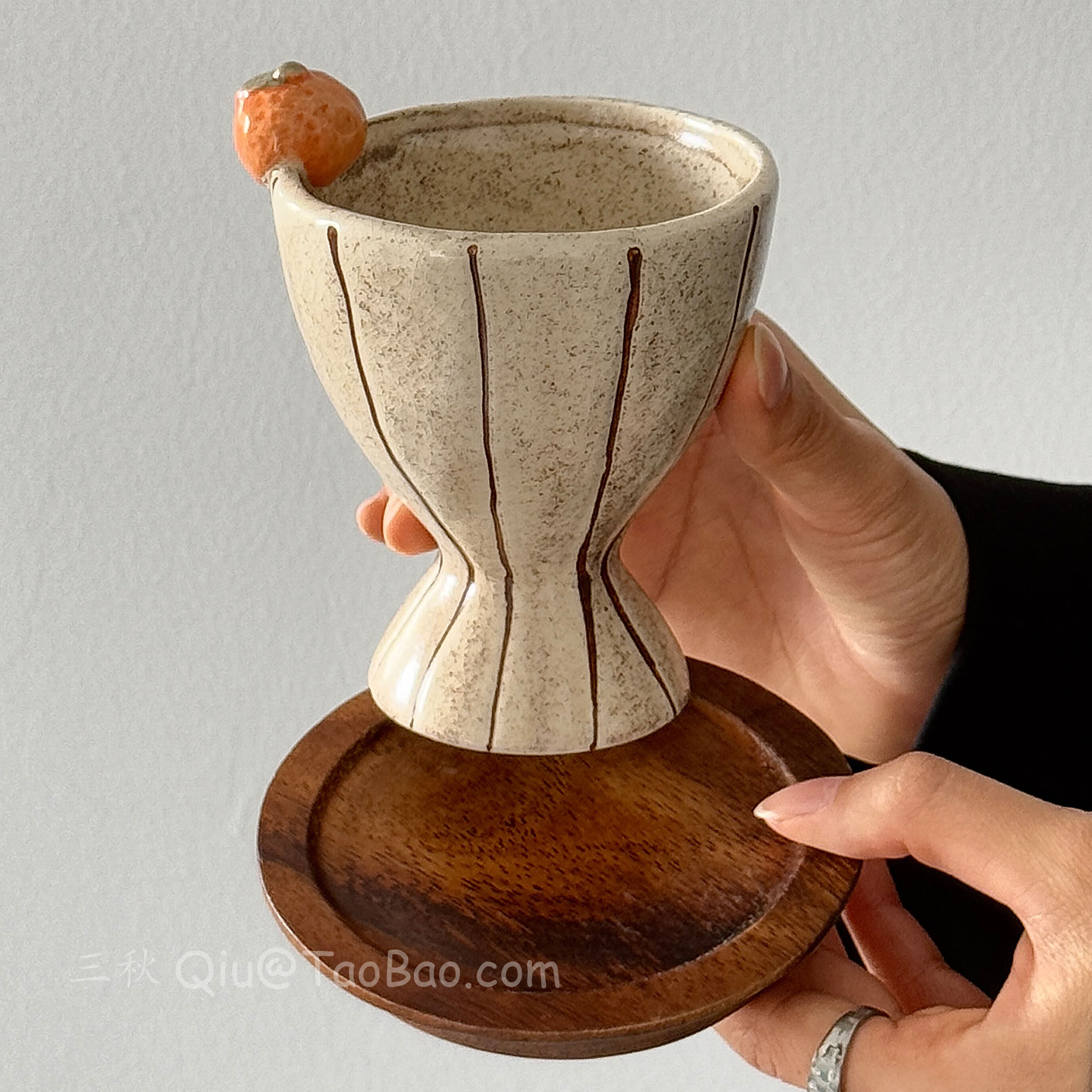 中古风粗陶立体橘子陶瓷手握杯