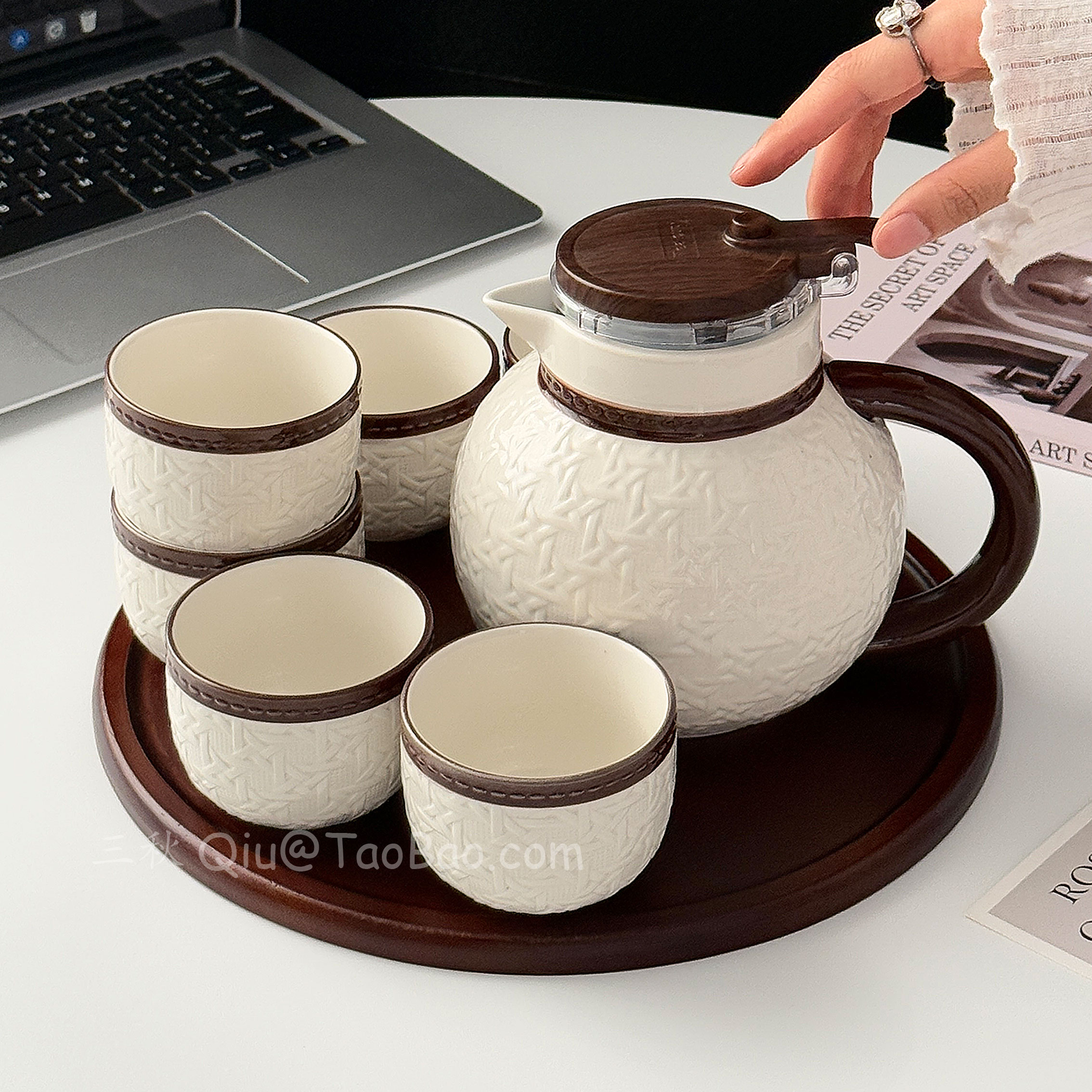 法式轻奢藤编纹陶瓷茶具套装家用