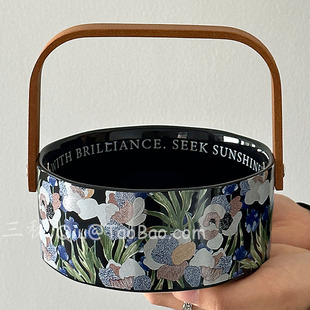 三秋Sanq复古黑色鸢尾花果篮零食摆放干果糖果托盘陶瓷手提水果篮