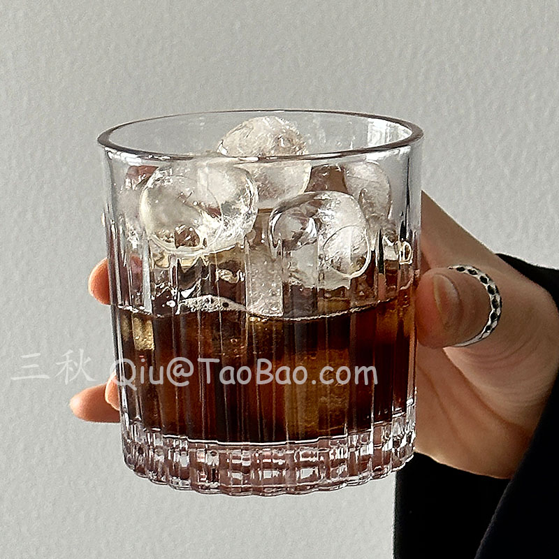 三秋Sanq复古竖纹玻璃杯冰美式咖啡杯冷萃摩卡杯饮品杯威士忌酒杯