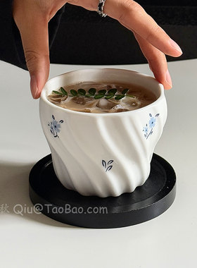 复古不规则花涟漪陶瓷手握杯中古风咖啡杯碟拉花杯拿铁杯小众礼物