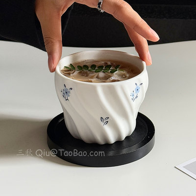 复古不规则花涟漪陶瓷手握杯水杯
