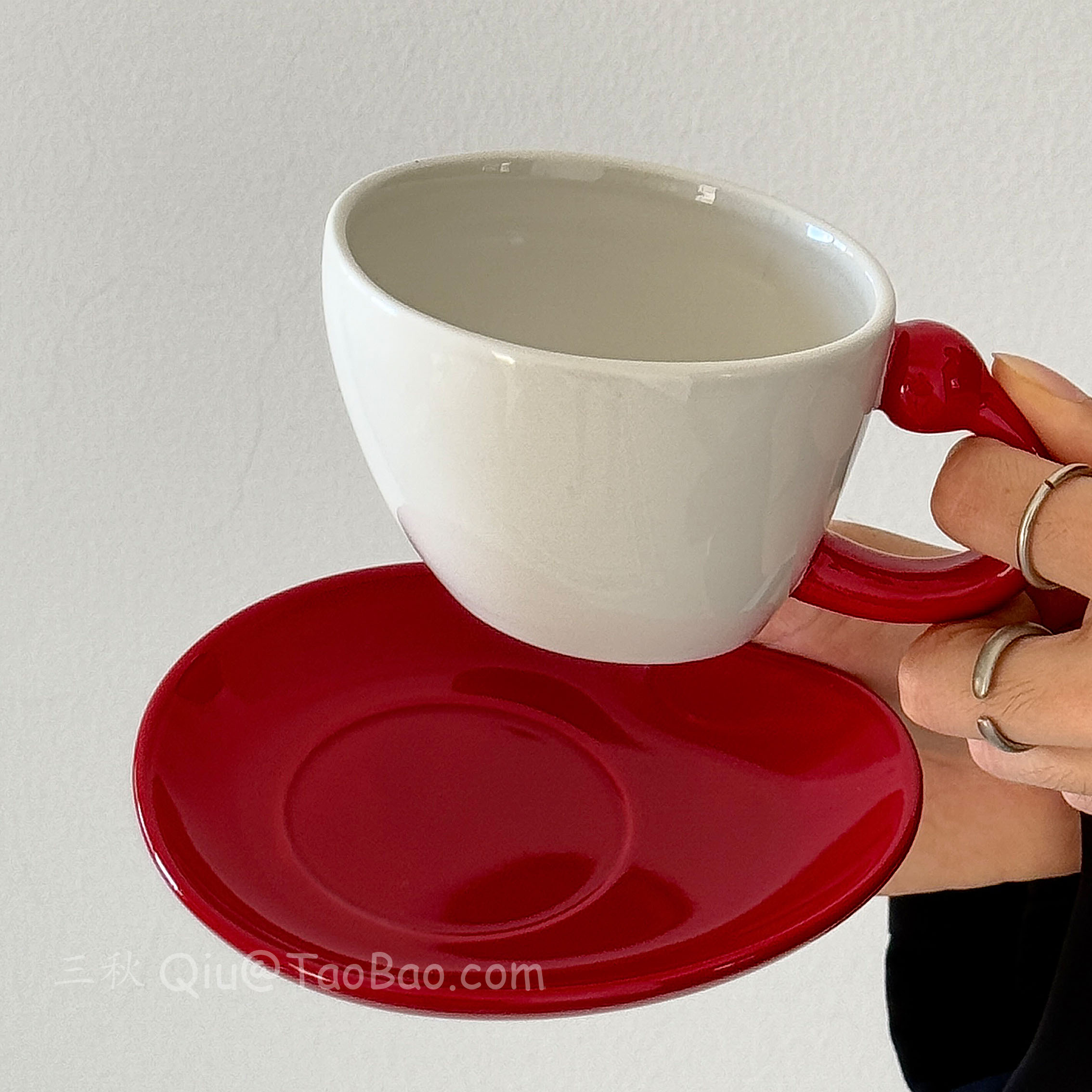复古红不规则咖啡杯碟下午茶水杯