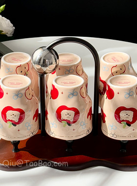 复古手作果趣狗狗陶瓷杯客厅待客水杯套装咖啡杯果汁杯小众高级感