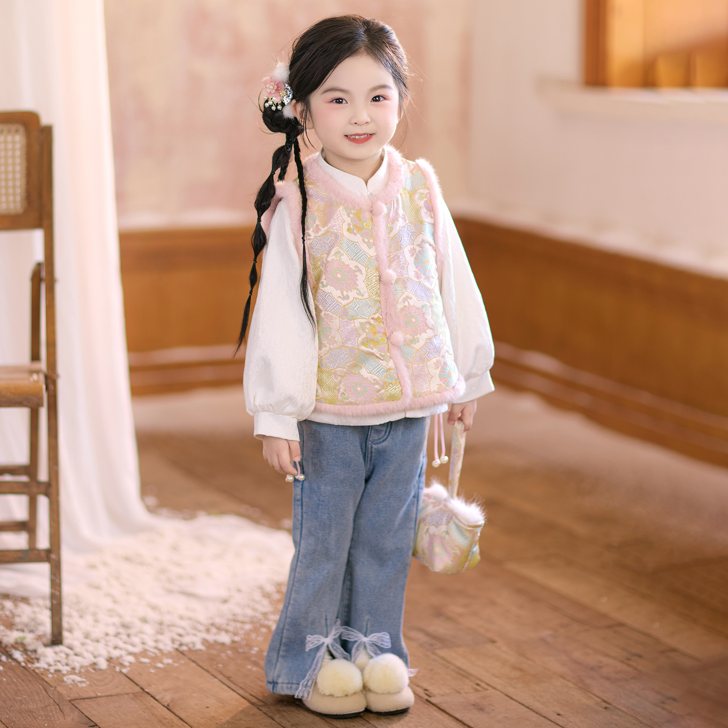 兮兮家汉服女童马甲冬装儿童新中式拜年服双面可穿加绒套装知瑶,童装/婴儿装/亲子装,汉服,淘宝优惠券,粉丝福利购,淘宝优惠卷