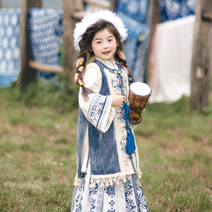 明制汉服女童拜年服冬款 藏族风少数民族风服饰 中国风加绒裙子套装