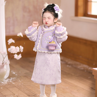 古风冬厚款 儿童国风新中式 紫悦 汉服女童旗袍马甲套装 兮兮家新款