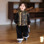 男童马甲秋冬款 容川 儿童中国风加厚拜年服新年唐装 新中式 国风套装