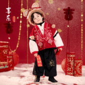 儿童新年服唐装 明制汉服男童拜年服冬款 中国风加厚过年喜庆套装