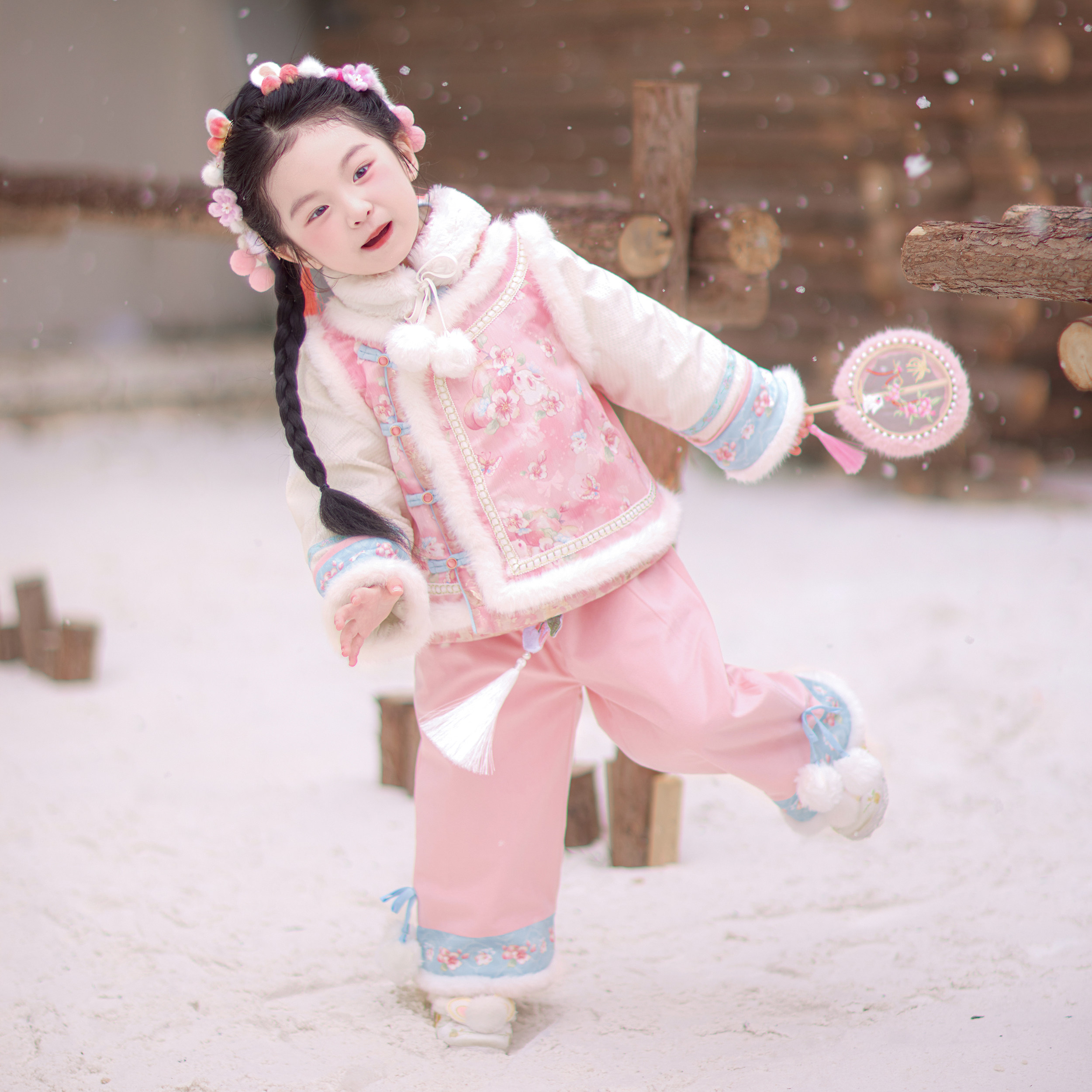 兮兮家汉服女童冬季新款国风新中式裤子套装加厚绒拜年服唐装雪桃,童装/婴儿装/亲子装,唐装,淘宝优惠券,粉丝福利购,淘宝优惠卷