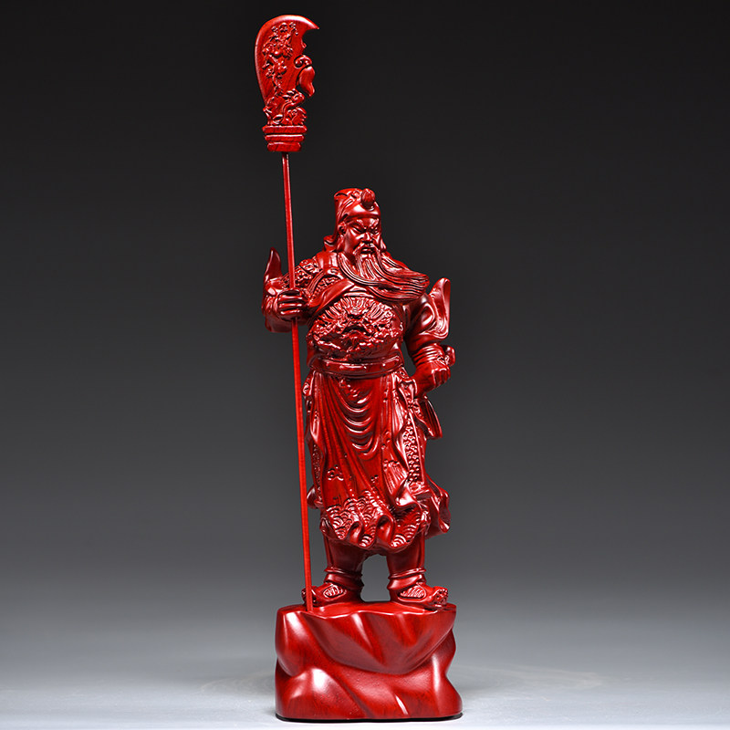 红色木雕刻关公像摆件大号财神爷家居公司装饰红木工艺品开业送礼