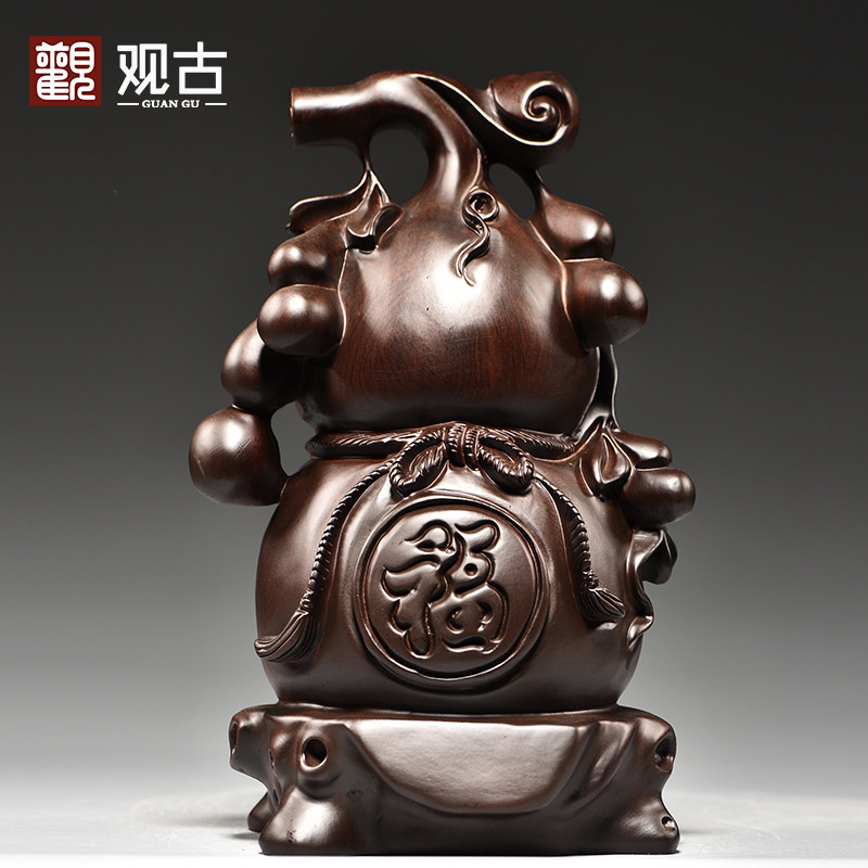 黑檀实木雕刻福禄葫芦摆件红木家居客厅电视柜办公装饰工艺品送礼