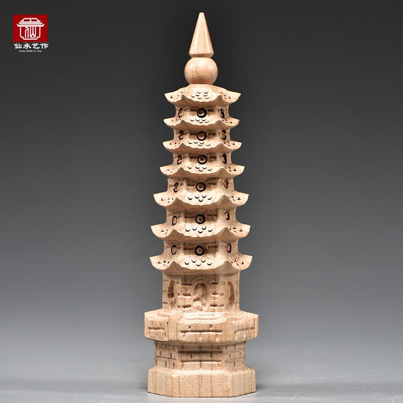 桃木质雕刻7层文昌塔摆件9层13层文昌塔客厅玄关书桌装饰工艺品