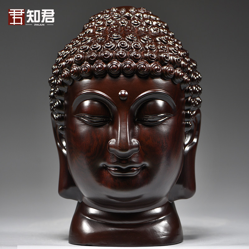 黑檀木雕新中式大号慈悲佛头佛首佛像禅意摆件玄关走廊佛系装饰品