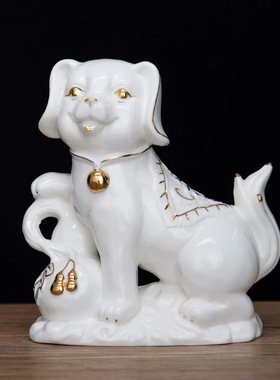 白色陶瓷生肖狗狗摆件吉祥物