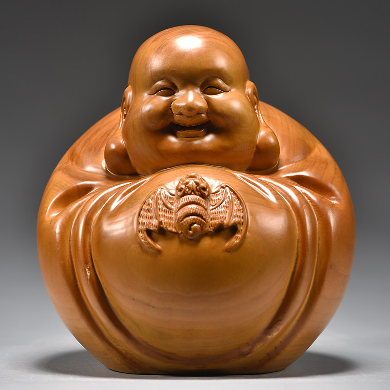香樟木雕弥勒佛像摆件实木笑佛福在眼前家居客厅办公柜台中式装饰