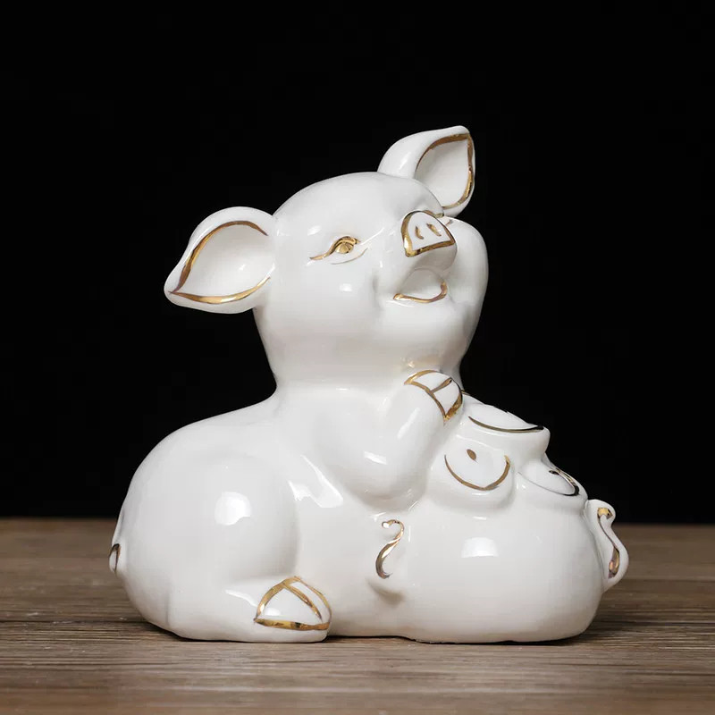 白瓷生肖小猪摆件补角可爱吉祥物