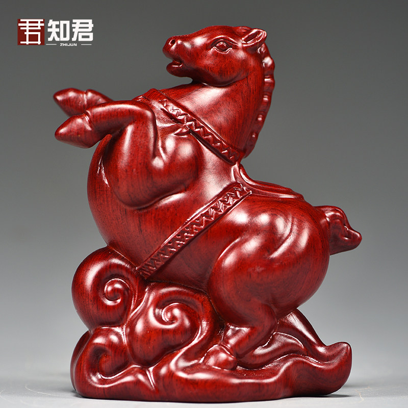 实木唐马摆件红色木雕马工艺品中式客厅装饰品桌面摆设生肖马摆设
