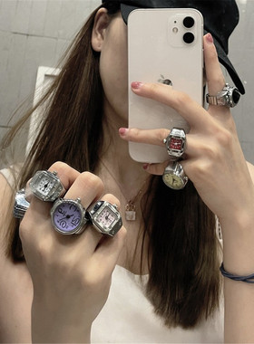 戒指表男女情侣迷你手表会走可看时间学生合金手指表创意小巧真表