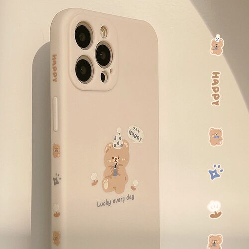 适用卡通熊iPhone15苹果手机壳16Promax全包16软壳X14pro侧边12/8