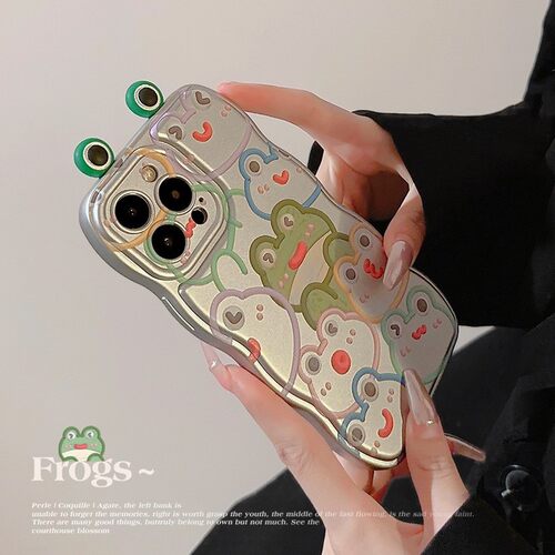 适用立体搞怪青蛙15promax苹果手机壳iphone17金属银16波浪1113软