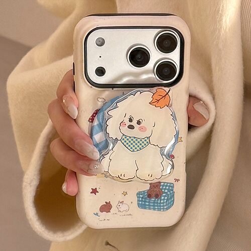 适用秋日小狗苹果17手机壳iPhone1511菲林磁吸支架16promax创意13