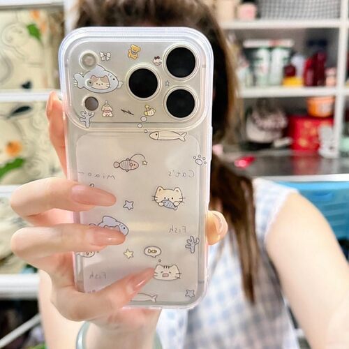 适用可爱小猫鱼干iPhone17promax苹果15plus透明软壳防摔保护套16