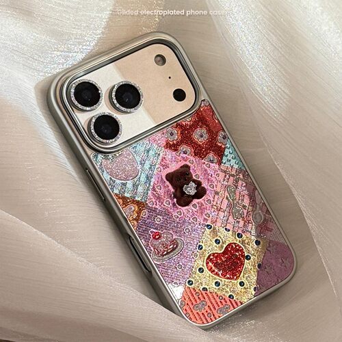适用苹果17promax手机壳iphone17闪粉小熊13镜面12电镀16春日拼接