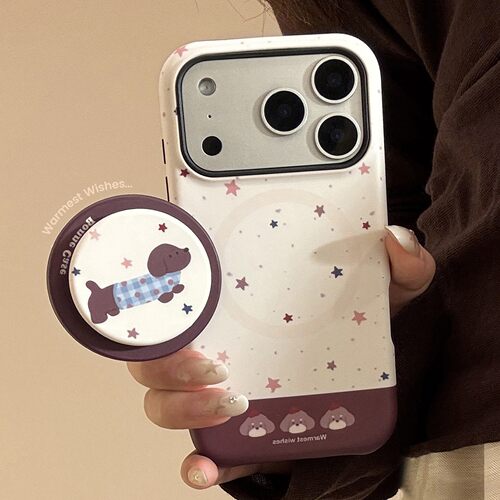 适用复古小狗磁吸支架苹果iPhone17手机壳16可爱15promax菲林14硬