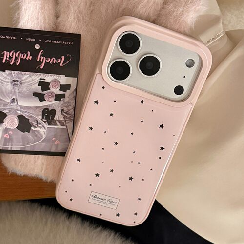 适用粉底黑星星苹果17promax手机壳15iPhone16温柔韩系13滴胶华为