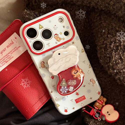 适用圣诞袜摇摇乐支架手机壳iphone17苹果16promax挂件15卡通13软