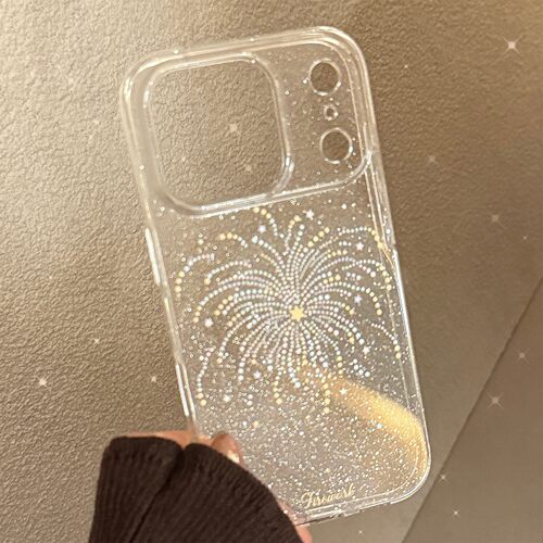适用金色烟花苹果17promax手机壳iphone16透明闪粉11软套12新年15