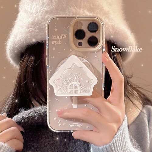 适用ins雪花摇摇乐磁吸支架16pro max透明iPhone17手机壳13防摔14
