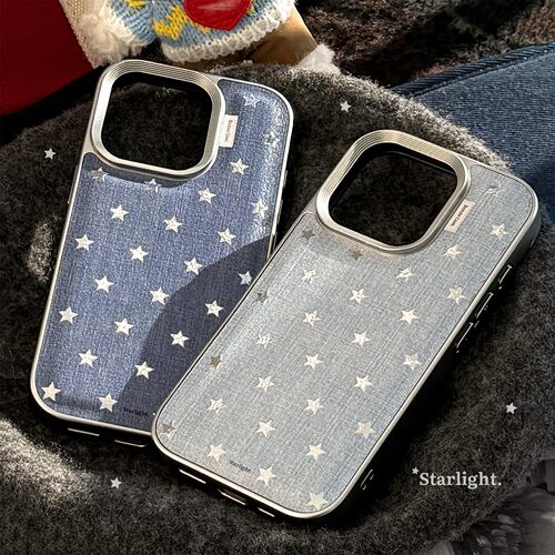 适用牛仔星星苹果16手机壳17promax皮质个性13iPhone15鎏金11防摔