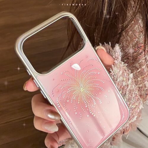适用粉色烟花iphone17promax苹果16手机壳15鎏金14新年氛围感13硬