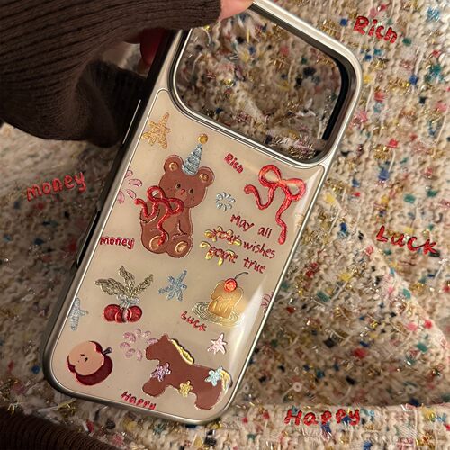适用春日小熊马17promax手机壳iphone17苹果15鎏金14华为13电镀11