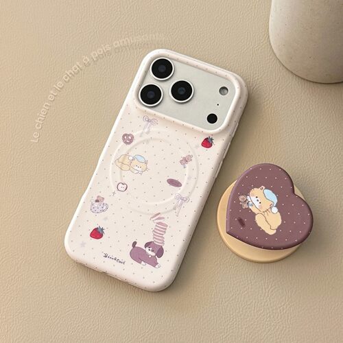 适用ins奶油猫狗支架iphone17pro max手机壳苹果16菲林软13磁吸17