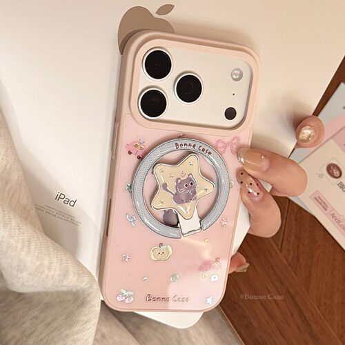 适用蛋糕猫咪苹果17promax手机壳13粉色磁吸支架iPhone1615鎏金17