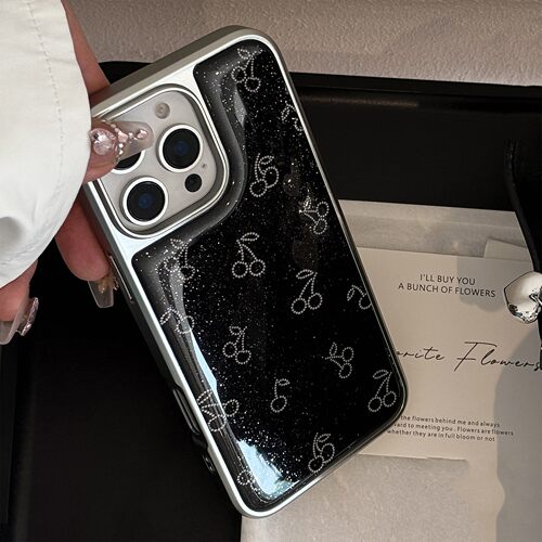 适用滴胶闪粉ins波点樱桃用16promax苹果15手机壳iphone17电镀华为P70