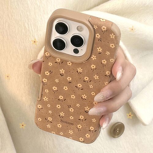 适用秋日小花朵iphone16苹果17promax手机壳15复古14麂皮绒13代发