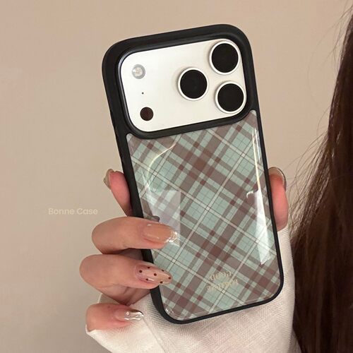适用17苹果17promax手机壳iphone15滴胶茶绿格纹13个性防摔11硬16
